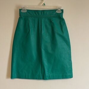 VTG Yucatán Bay Teal Leather Skirt Mini 6 green Lined Slit 80s 90s Retro